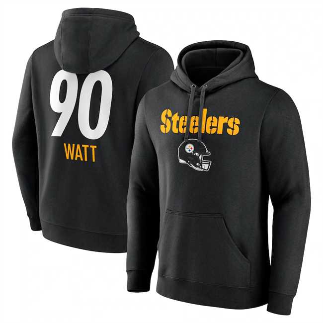 Men's Pittsburgh Steelers #90 T.J. Watt Black Team Wordmark Player Name & Number Pullover Hoodie,We sell and wholesale Men's Pittsburgh Steelers #90 T.J. Watt Black Team Wordmark Player Name & Number Pullover Hoodie on line form chian!